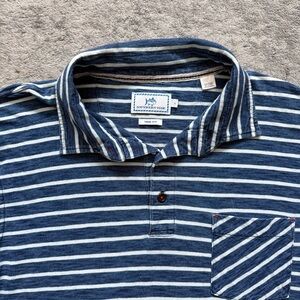 Southern Tide Men's Trim Fit Indigo Striped Pocket Polo Coastal Preppy Casual